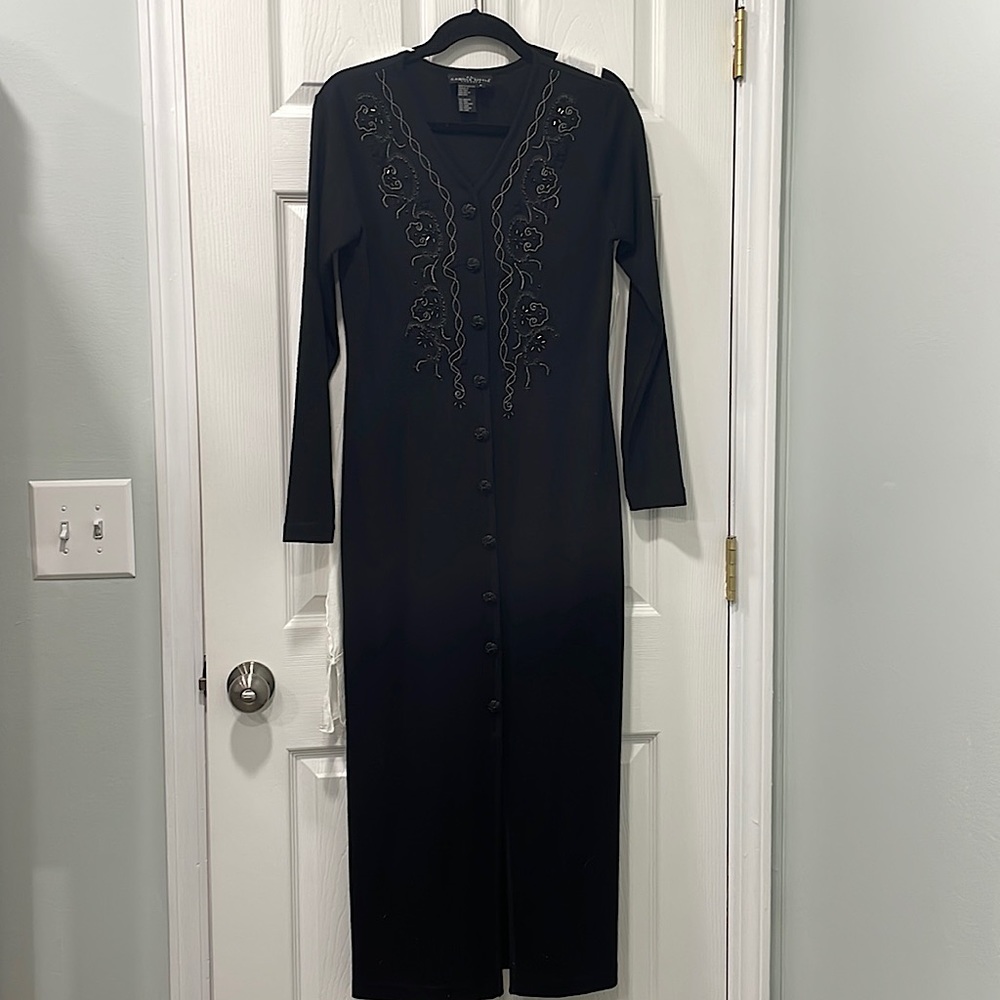 Vintage Carol Little Beaded & Embroidered Black Dress size Small